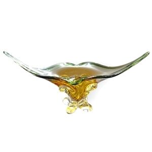 1960s Lorraine Olive and Amber Free Form Art Glass Centerpiece Book Piece
